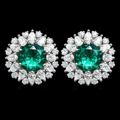 Teal Diamond Earrings Large Statement Studs Big Teal Green Stone Oversized Designer Jewelry Wedding