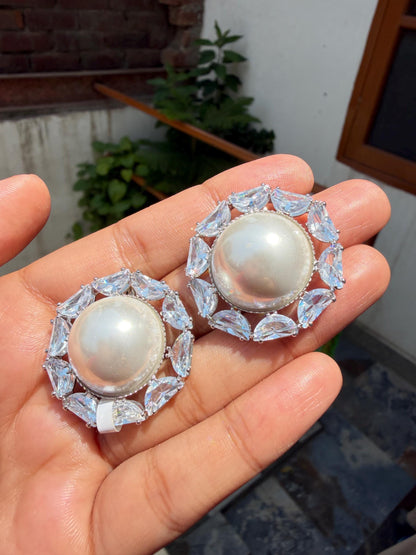 Huge Pearl Diamond Earrings Statement CZ Moissanote Large Studs Cubic Ziconia Bride Wedding Gift