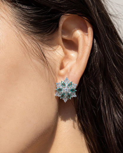 Mint Diamond Earrings Statement Studs Large Flower Shape Light Mint Sapphire Green Moissanite Jewelry