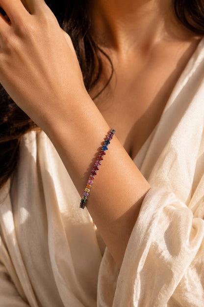 Multicolor Bracelet Statement Mix Stone Jewelry Colorful Rainbow Tennis Bracelet Cubic Zirconia Engagement Gift