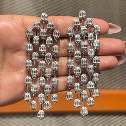 Moissanite Diamond Chandelier Earrings Large Long Statement Dangle Baguette CZ Waterfall Bridal Jewelry Wedding