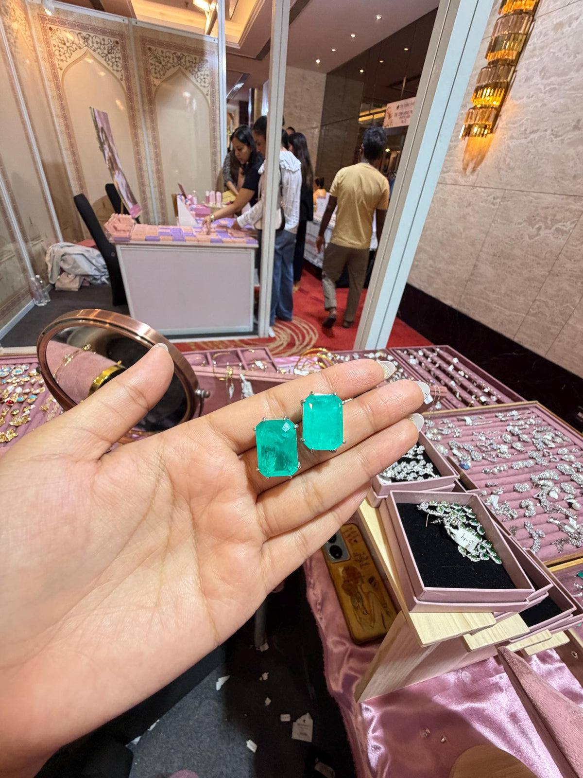Large Emerald Doublet Earrings Statement Studs Moissanite Diamond Green Paraiba Tourmaline Cubic Zirconia Jewelry
