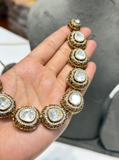 Polki Necklace Sabyasachi Inspired Moissanite Polki Diamond Choker Victorian Indian Wedding Kundan Jewelry Set