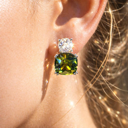 Peridot Earrings Small CZ Moissanite Diamond Green Stone Statement Designer Peridot Jewelry Gift Her