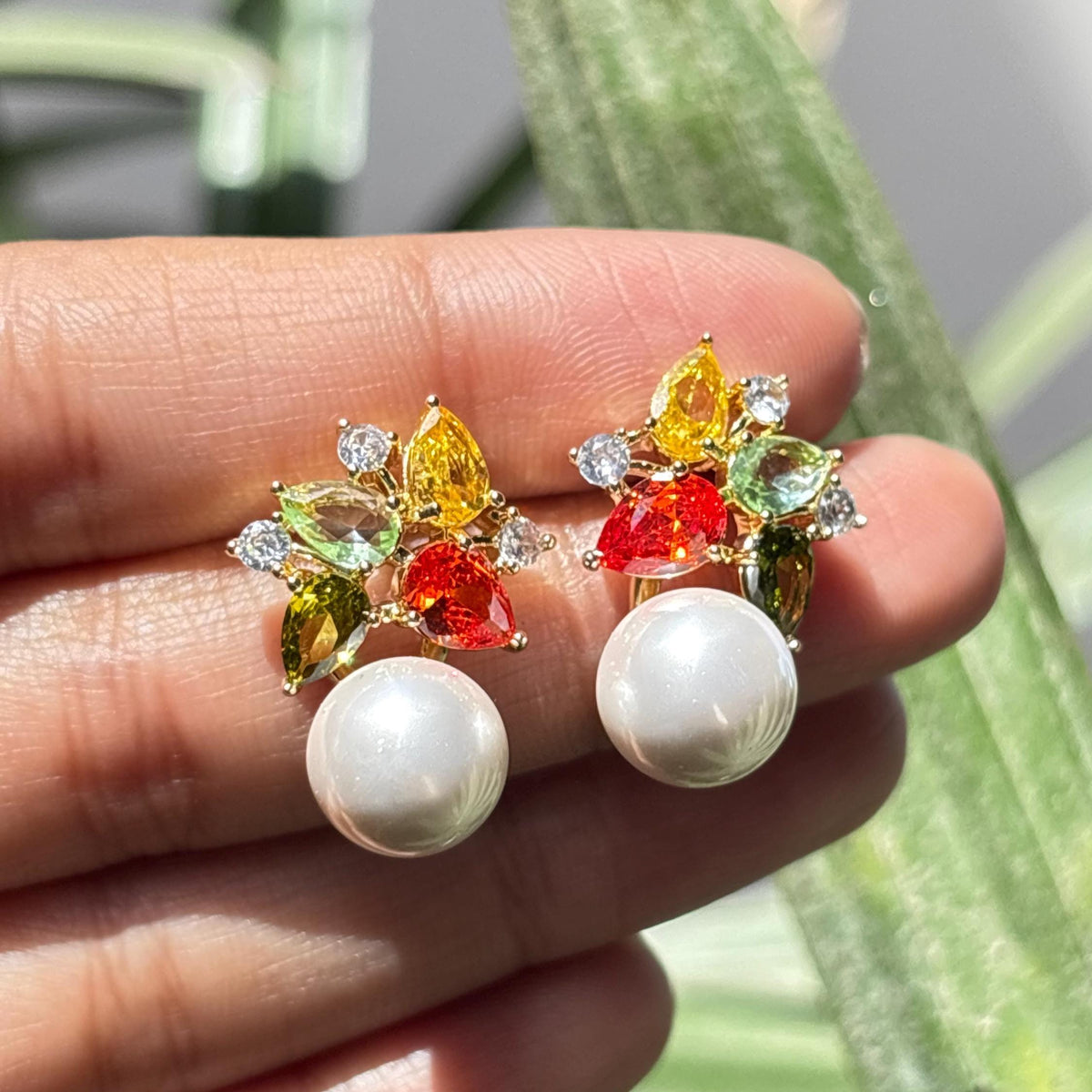 Multicolor Earrings Pearl Drop Statement Mix Stone Jewelry Multi Colorfull Cubic Zirconia Moissanite Designer
