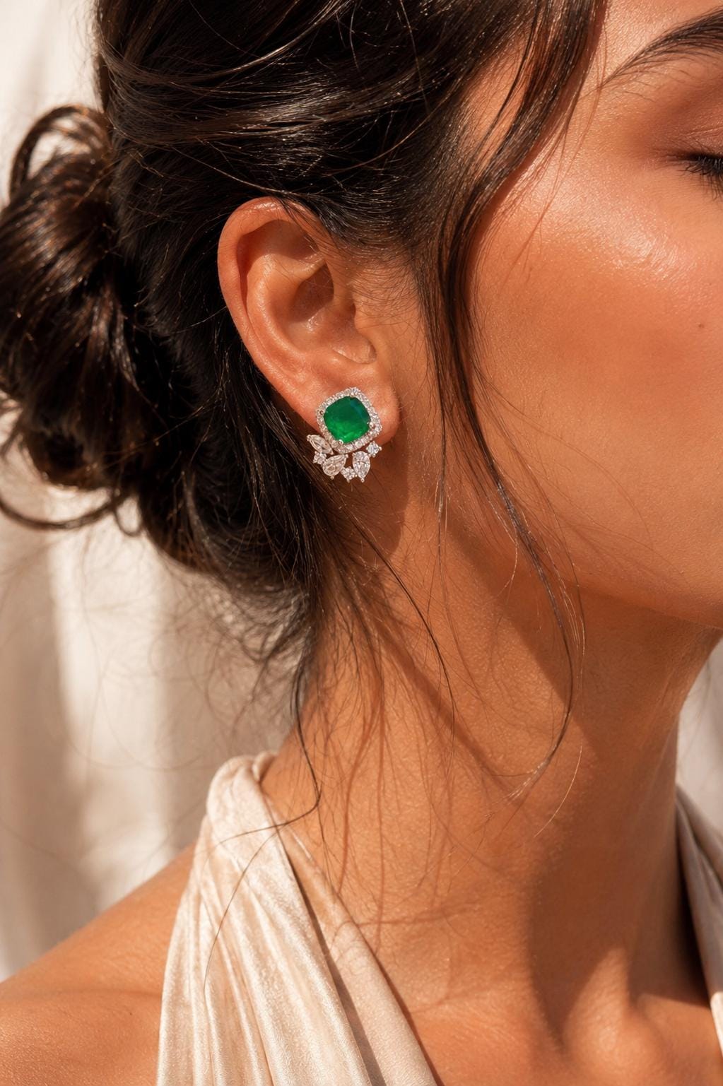Green Paraiba Tourmaline Stud Earrings CZ Moissanite Emerald DOublet Stone Jewelry Everyday Gift Her