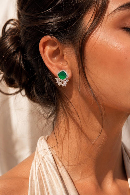 Green Paraiba Tourmaline Stud Earrings CZ Moissanite Emerald DOublet Stone Jewelry Everyday Gift Her