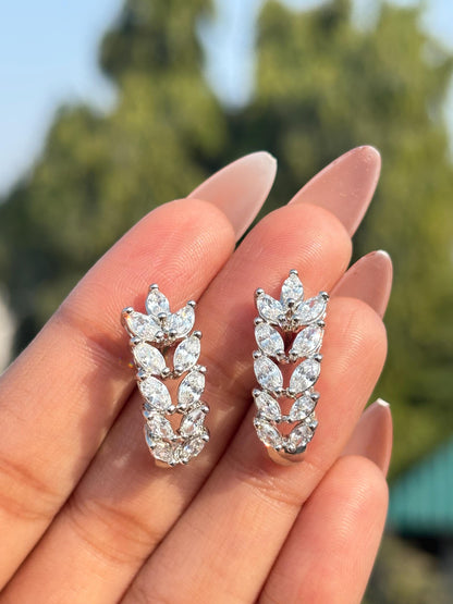 Moissanite Diamond Earrings Small Half Hoop Studs Style Leaf Moissanite Cubic Zirconia Stone Jewelry