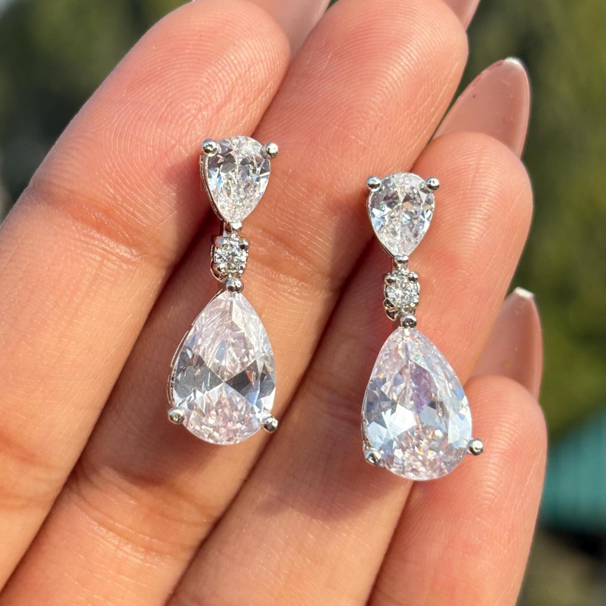 Moissanite Diamond Earrings Small Dangle Statement Teardrop Bride CZ Hangings Wedding Gift For Her