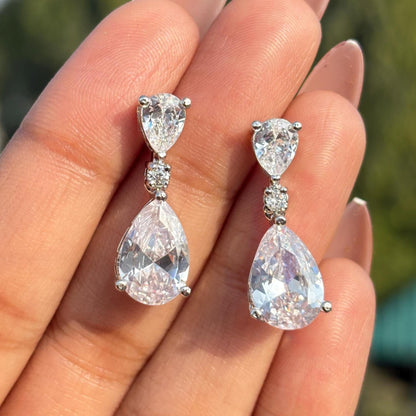 Moissanite Diamond Earrings Small Dangle Statement Teardrop Bride CZ Hangings Wedding Gift For Her