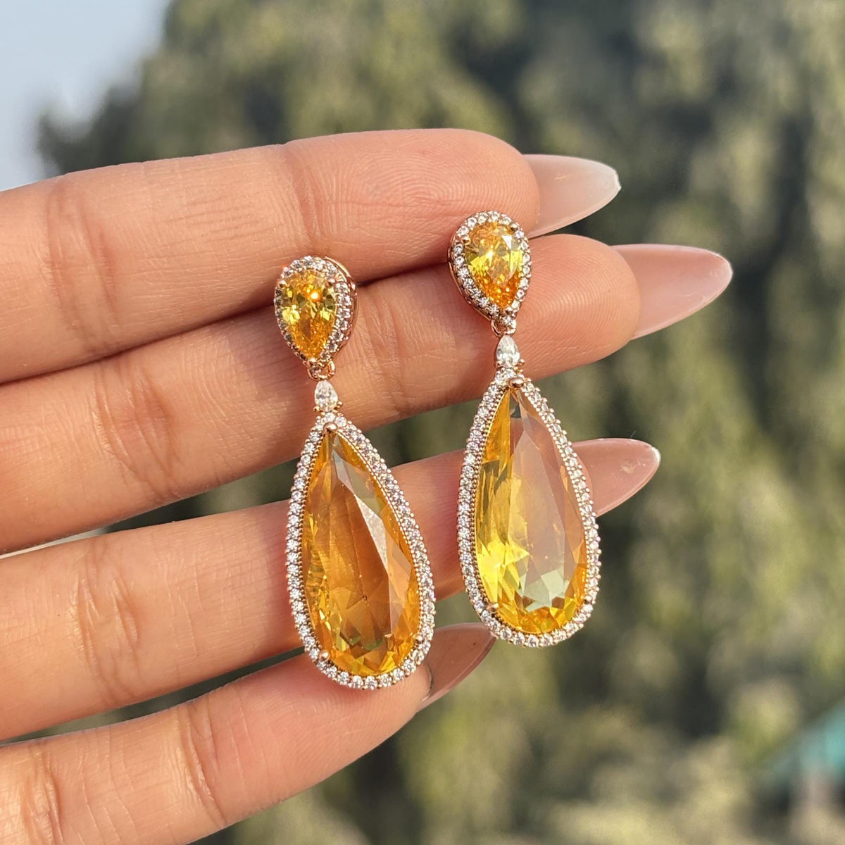 Yellow Diamond Earrings Statement CZ Moissanite Cubic Zirconia Yellow Sapphire Stone Jewelry Wedding Gift