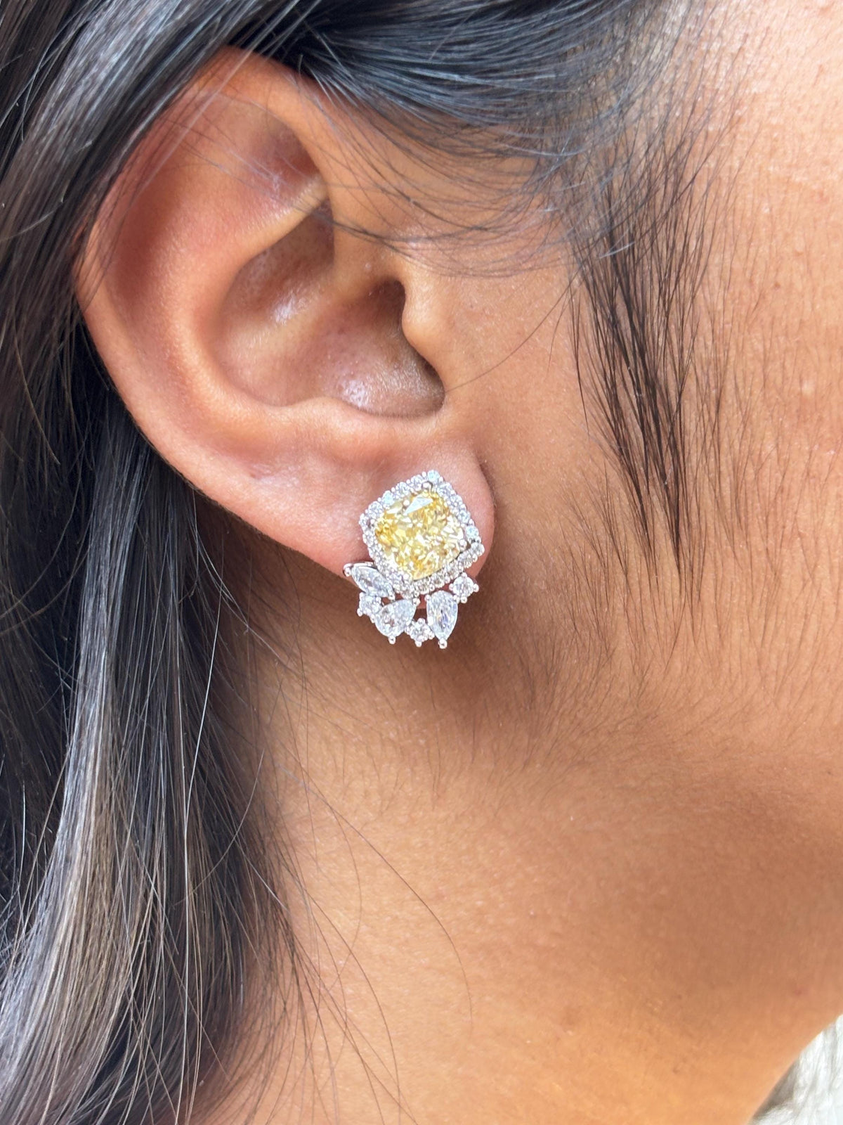 Yellow Diamond Earrings Small Studs Moissanite Statement Canary Yellow Sapphire Jewelry Cubic Zirconia Gift
