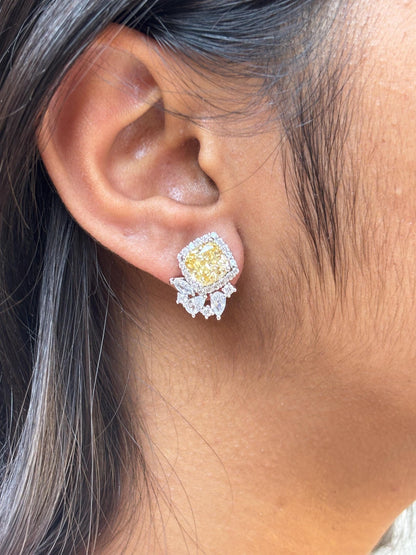 Yellow Diamond Earrings Small Studs Moissanite Statement Canary Yellow Sapphire Jewelry Cubic Zirconia Gift