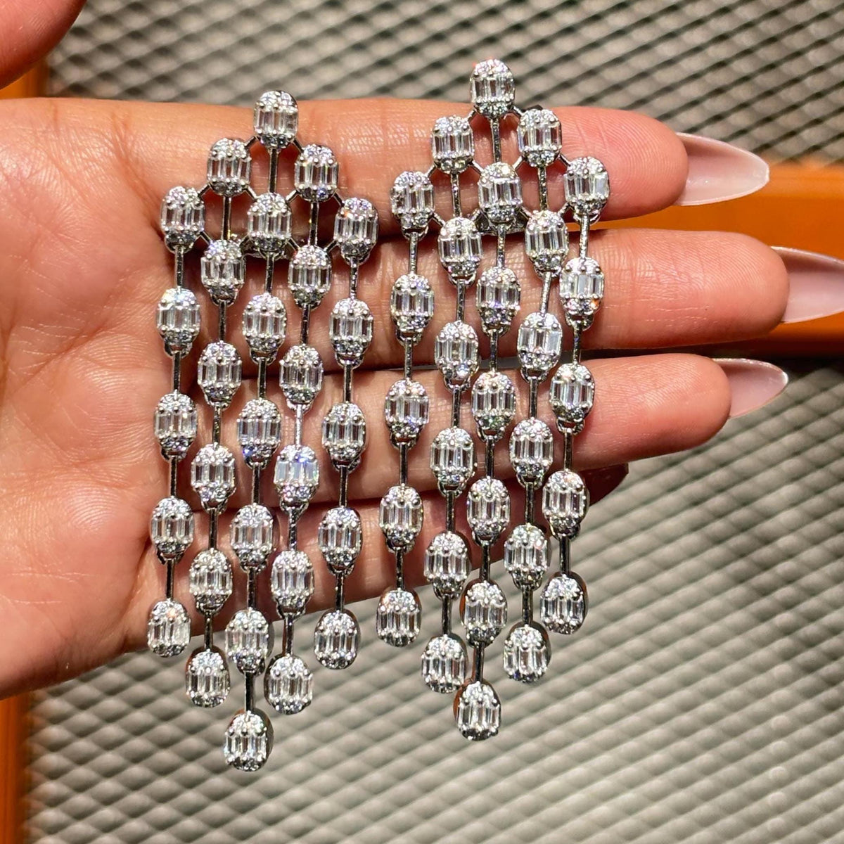 Moissanite Diamond Chandelier Earrings Large Long Statement Dangle Baguette CZ Waterfall Bridal Jewelry Wedding