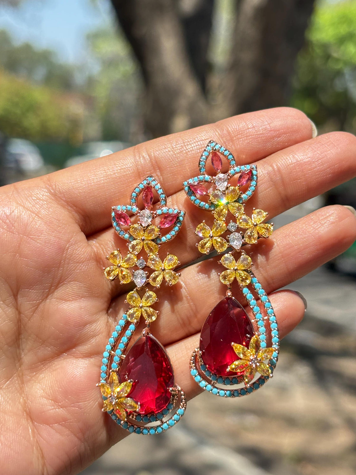 Red Diamond Earrings Turquoise Statement Chandelier Multicolor Ruby Stone Long  Moissanite Red Sapphire Jewelry