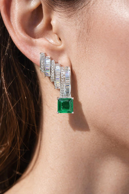 Emerald Diamond Earrings Statement Moissanite CZ Green Stone Jewelry Cuff Style Bride Wedding Gift