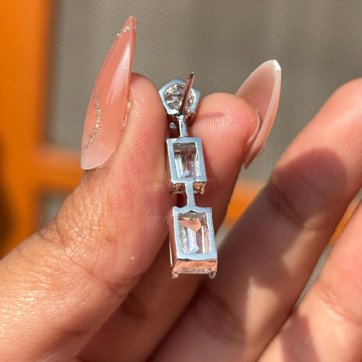 Moissanite Diamond Earrings Small Dangle Emerald Cut Minimalist CZ Cubic Zirconia Bride Wedding Gift