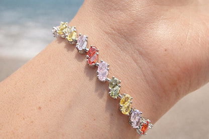 Multicolor Bracelet Tennis Statement Moissanite Diamond Cubic Zirconia Colorful Mix Stone Jewelry Anniversary Gift