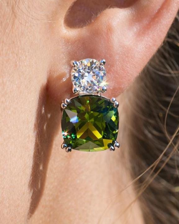 Peridot Earrings Small CZ Moissanite Diamond Green Stone Statement Designer Peridot Jewelry Gift Her