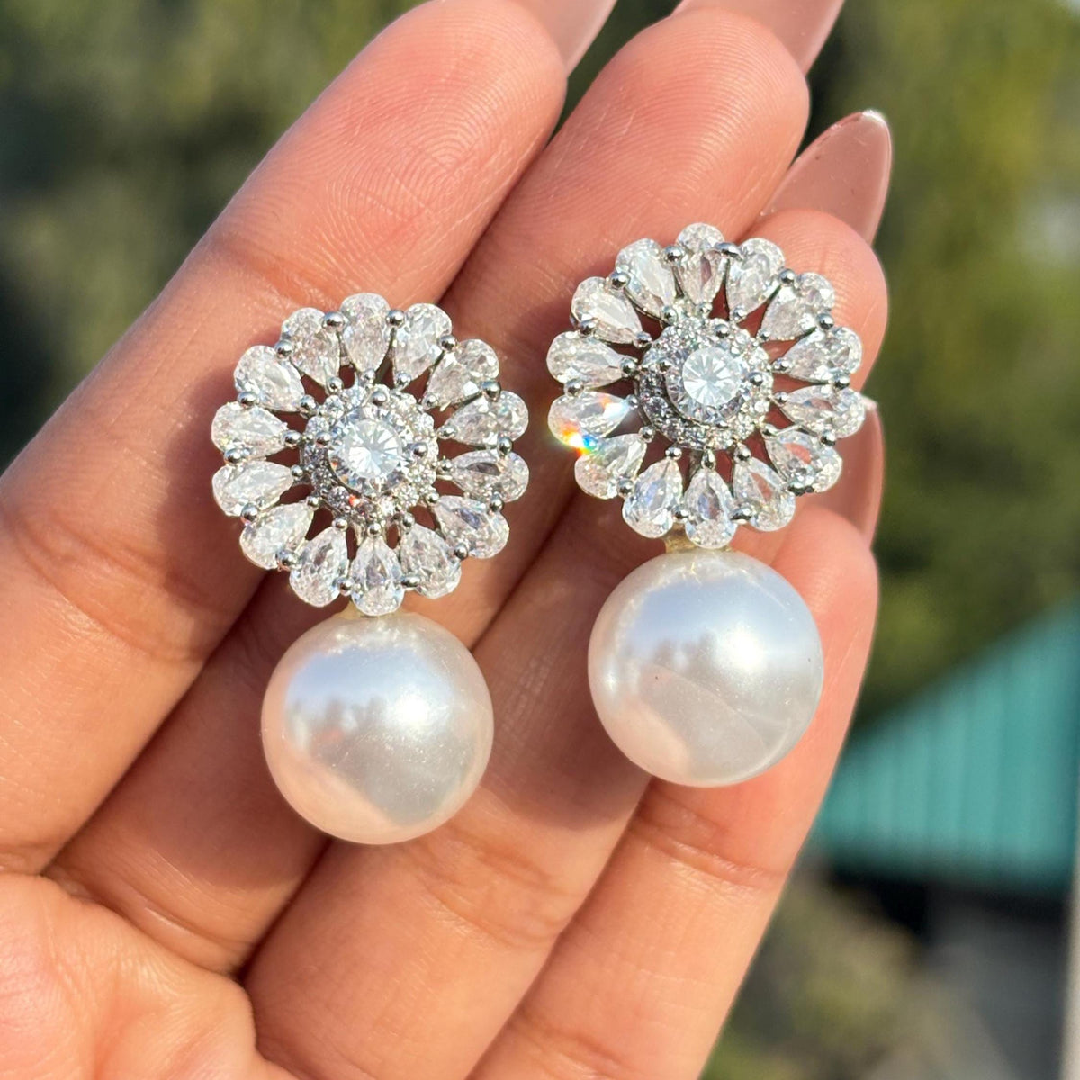 Moissanite Diamond Earrings Pearl Drop Statement Dangle Bride Wedding Cubic Zirconia CZ Wedding Jewelry