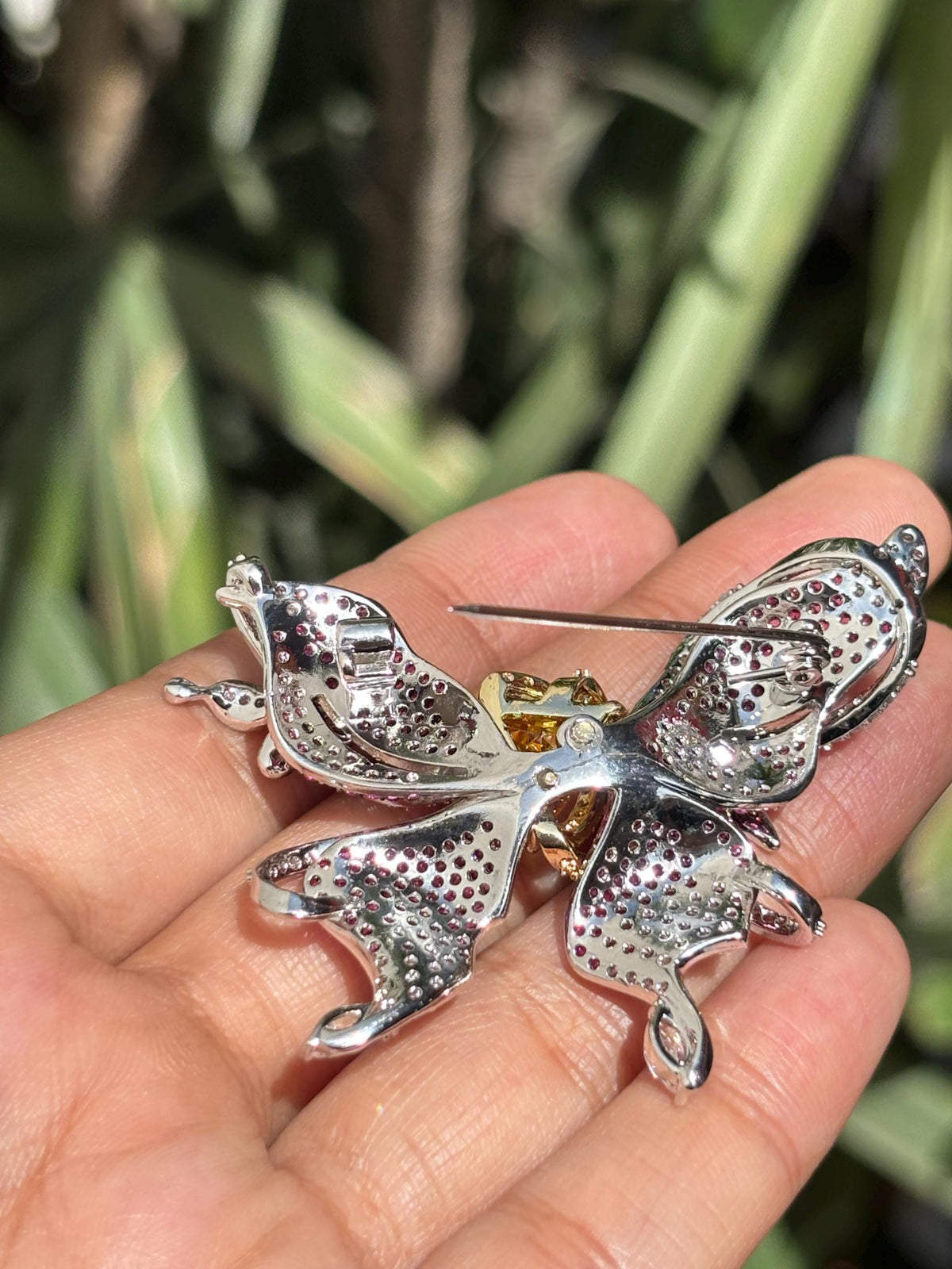 Large Ruby Brooch Butterfly Shape Moissanite Yellow Diamond Pink Sapphire Canary Stone Jewelry Designer