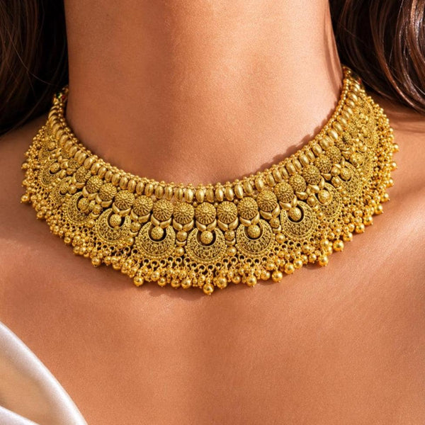 Indian Necklace Antique Gold Jewelry South India Jewelry Golden Choker Chandbali Earrings Maang Tikka