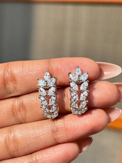 Moissanite Diamond Earrings Small Half Hoop Studs Style Leaf Moissanite Cubic Zirconia Stone Jewelry