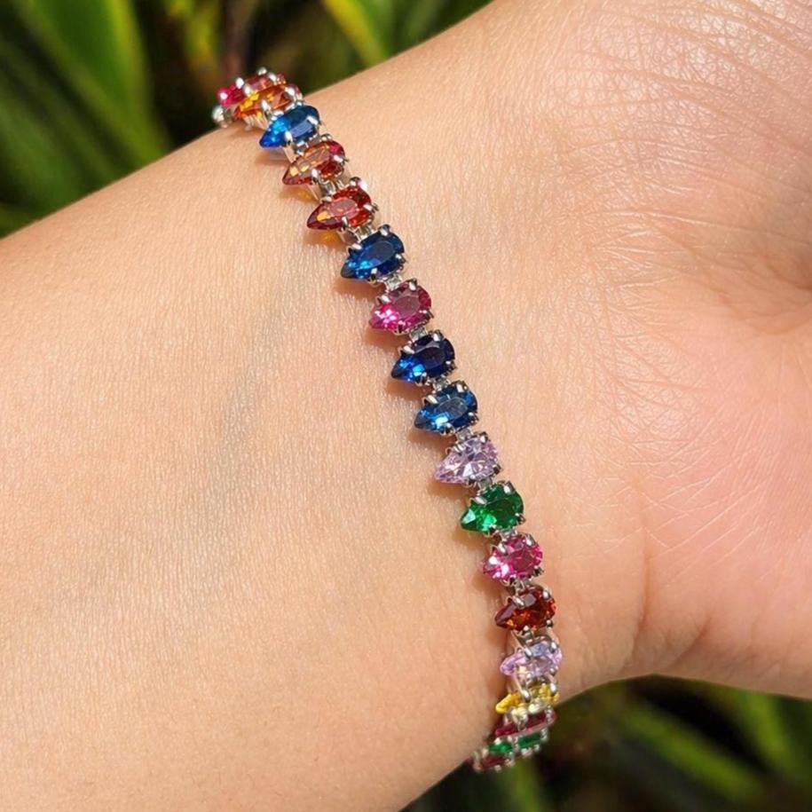 Multicolor Bracelet Statement Mix Stone Jewelry Colorful Rainbow Tennis Bracelet Cubic Zirconia Engagement Gift