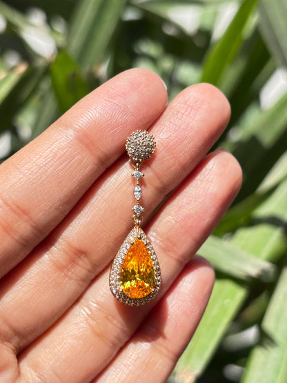 Yellow Diamond Earrings Statement Dangle Canary Stone Jewelry Gold Plated Yellow Sapphire CZ Moissanite