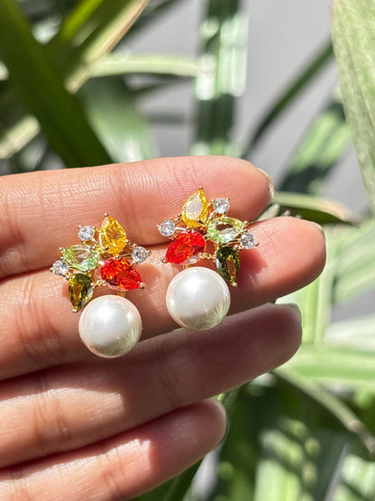 Multicolor Earrings Pearl Drop Statement Mix Stone Jewelry Multi Colorfull Cubic Zirconia Moissanite Designer