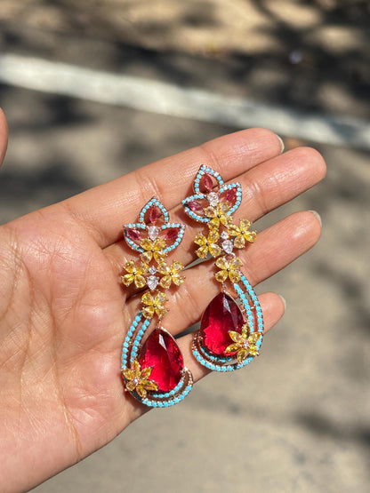 Red Diamond Earrings Turquoise Statement Chandelier Multicolor Ruby Stone Long  Moissanite Red Sapphire Jewelry