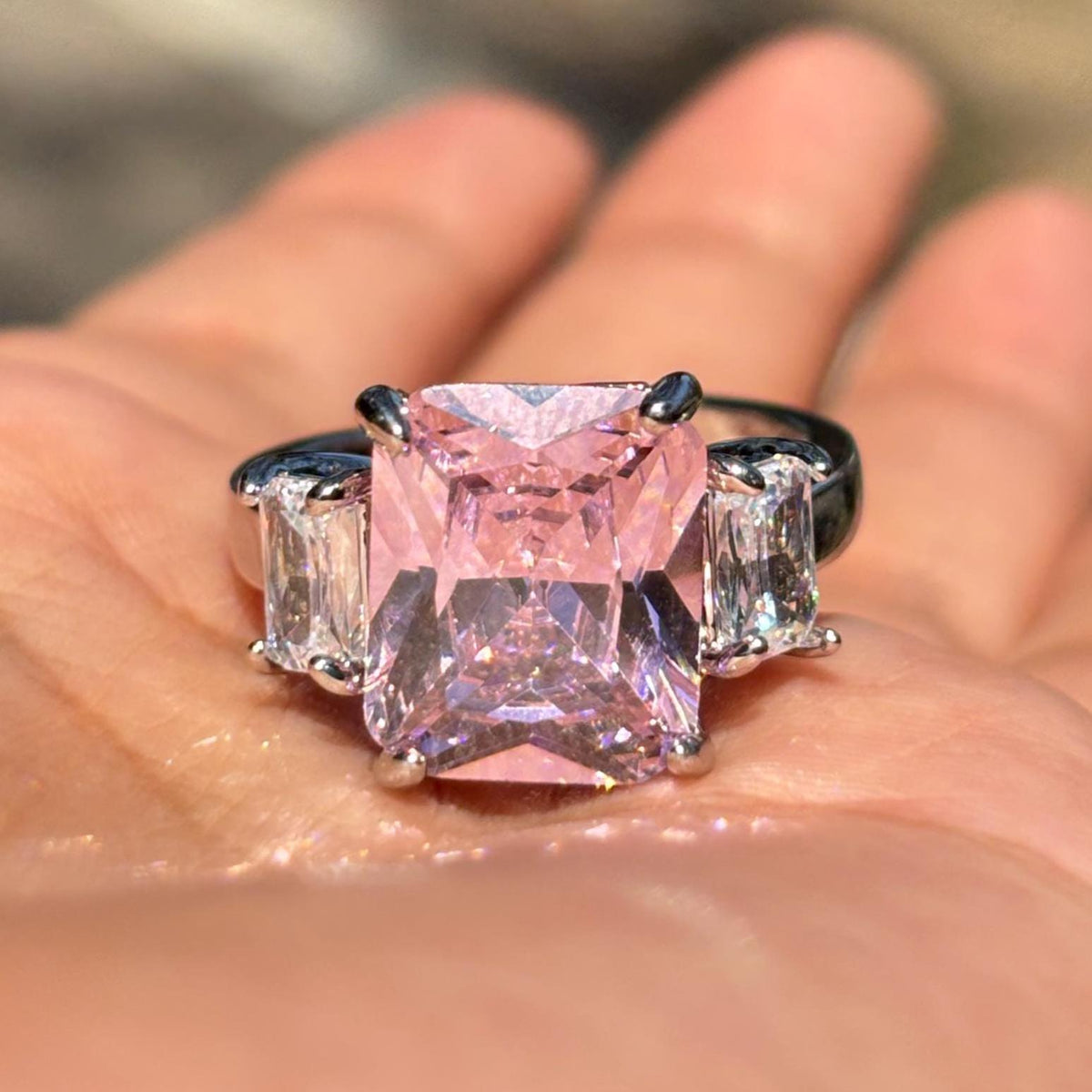 Pink Diamond Ring CZ Moissanite Statement Cubic Zirconia Pink Sapphire Stone Engagement Jewelry Wedding