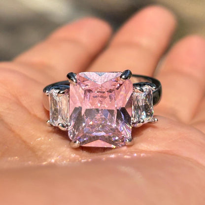 Pink Diamond Ring CZ Moissanite Statement Cubic Zirconia Pink Sapphire Stone Engagement Jewelry Wedding