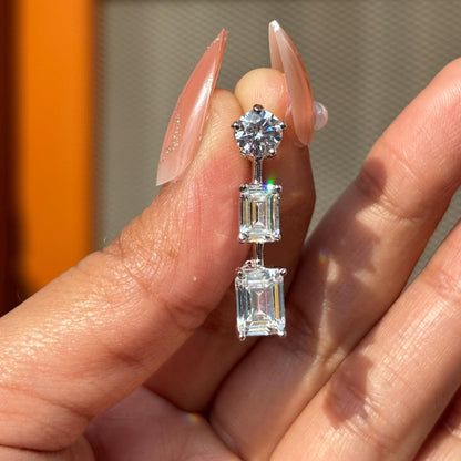 Moissanite Diamond Earrings Small Dangle Emerald Cut Minimalist CZ Cubic Zirconia Bride Wedding Gift