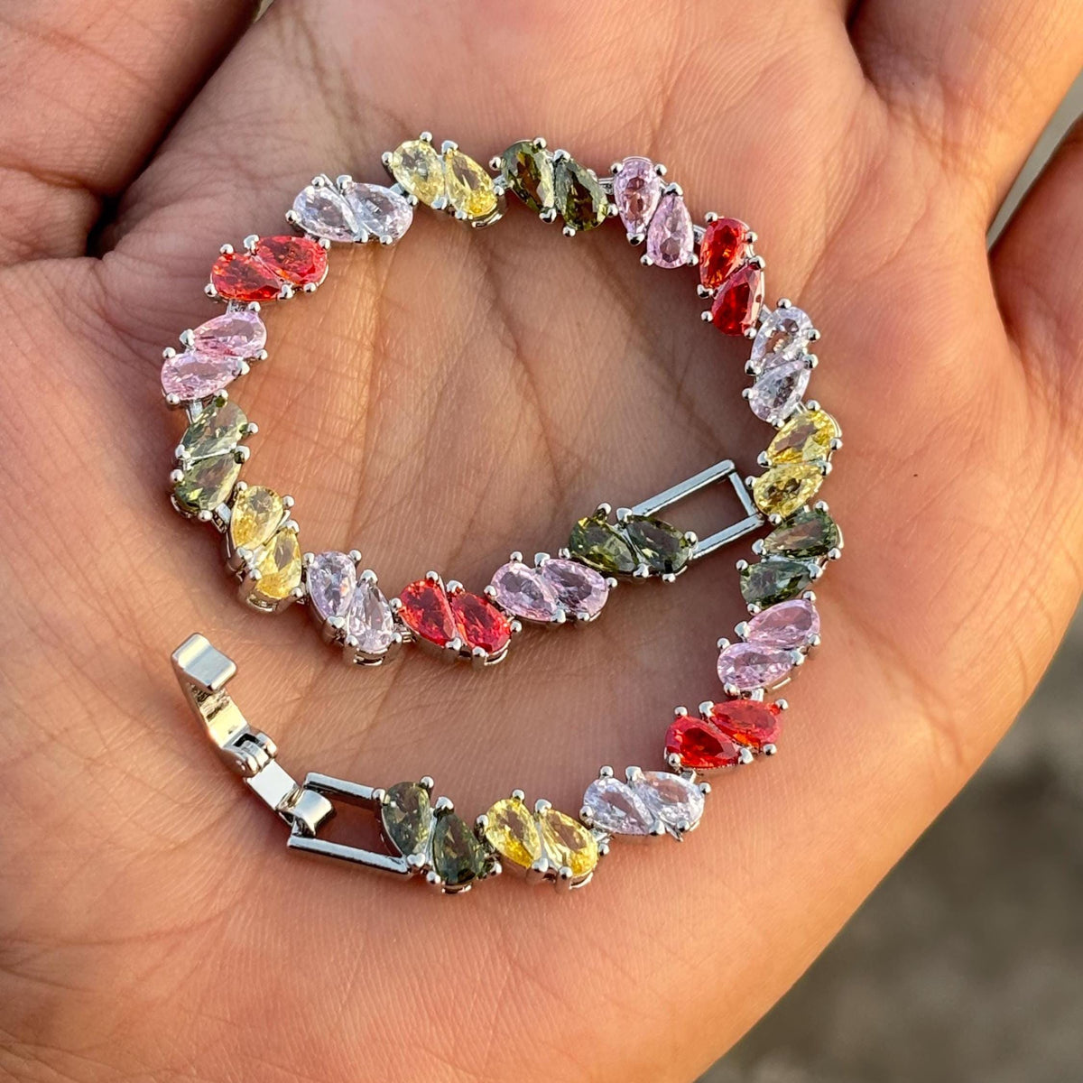 Multicolor Bracelet Tennis Statement Moissanite Diamond Cubic Zirconia Colorful Mix Stone Jewelry Anniversary Gift