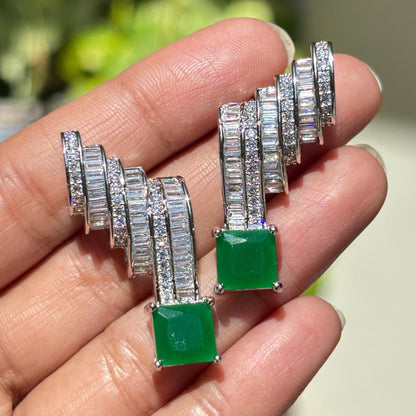 Emerald Diamond Earrings Statement Moissanite CZ Green Stone Jewelry Cuff Style Bride Wedding Gift
