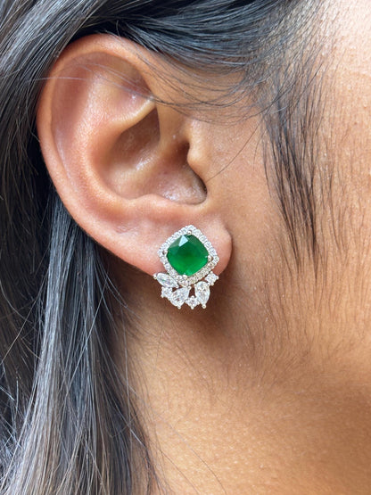 Green Paraiba Tourmaline Stud Earrings CZ Moissanite Emerald DOublet Stone Jewelry Everyday Gift Her
