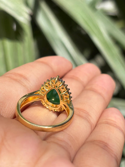 Emerald Diamond Ring Pearl Shape Stone Statement Moissanite Engagement Green Gold Plated Jewelry Gift