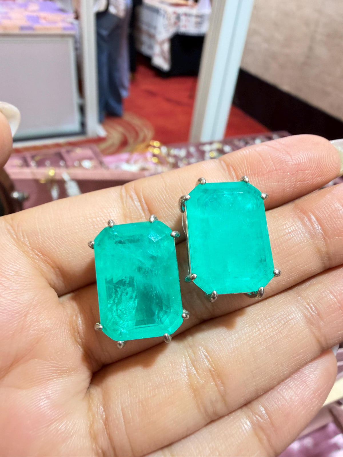 Large Emerald Doublet Earrings Statement Studs Moissanite Diamond Green Paraiba Tourmaline Cubic Zirconia Jewelry