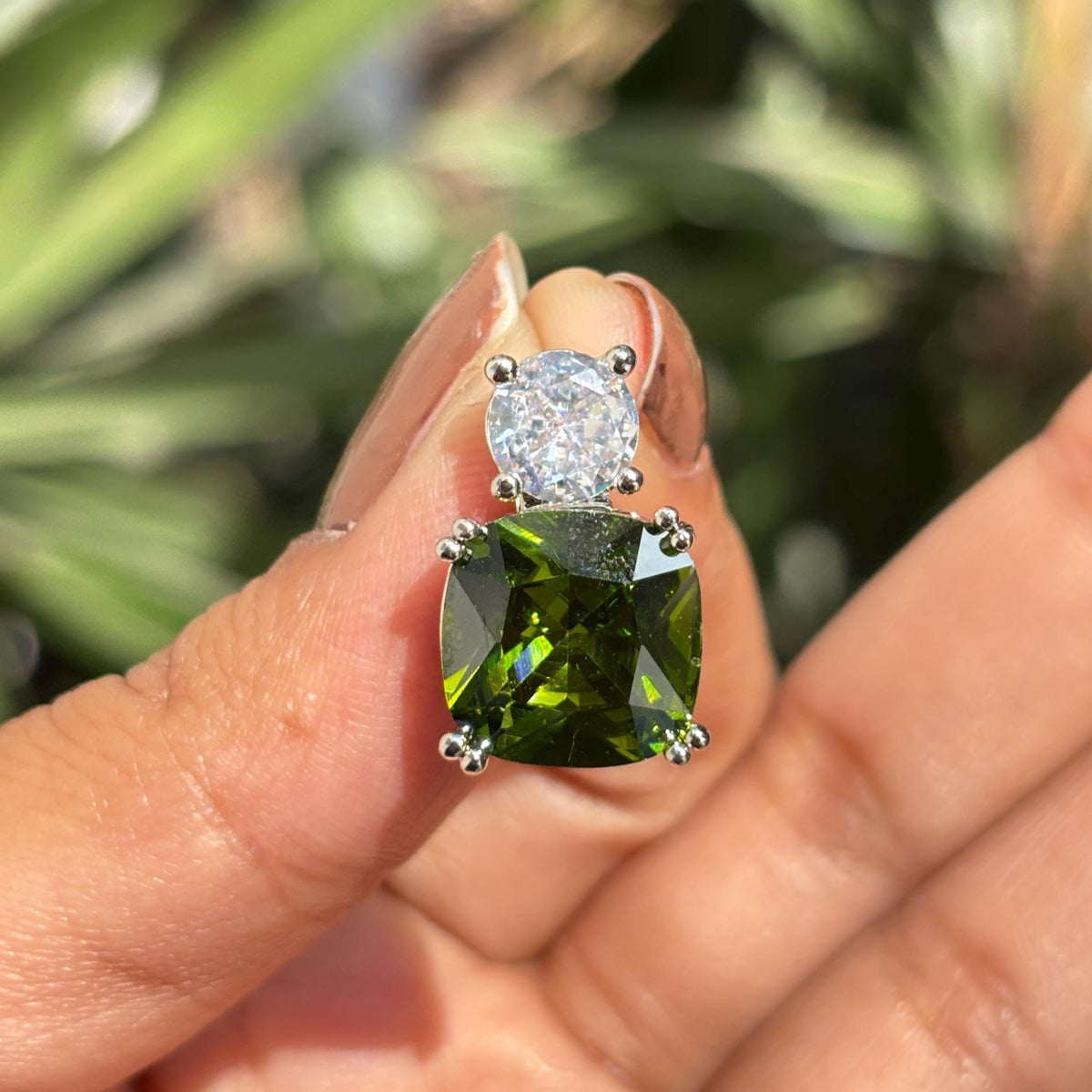 Peridot Earrings Small CZ Moissanite Diamond Green Stone Statement Designer Peridot Jewelry Gift Her