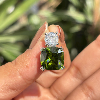 Peridot Earrings Small CZ Moissanite Diamond Green Stone Statement Designer Peridot Jewelry Gift Her