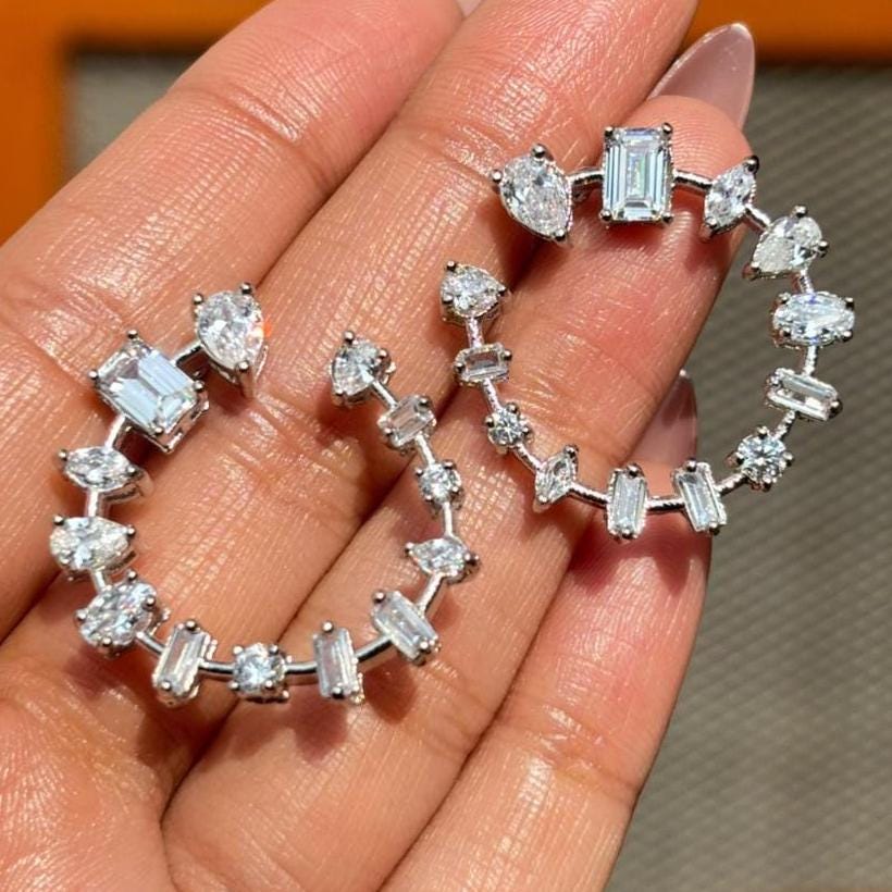 Large Moissanite Diamond Earrings Big Studs Statement Oversized Huge Cubic Zirconia CZ Engagement Jewelry