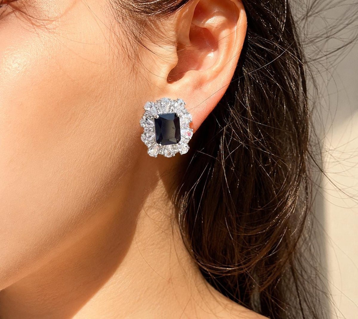 Sapphire Diamond Earrings Large Statement Studs Big Royal Blue Stone Jewelry Wedding Moissanite CZ