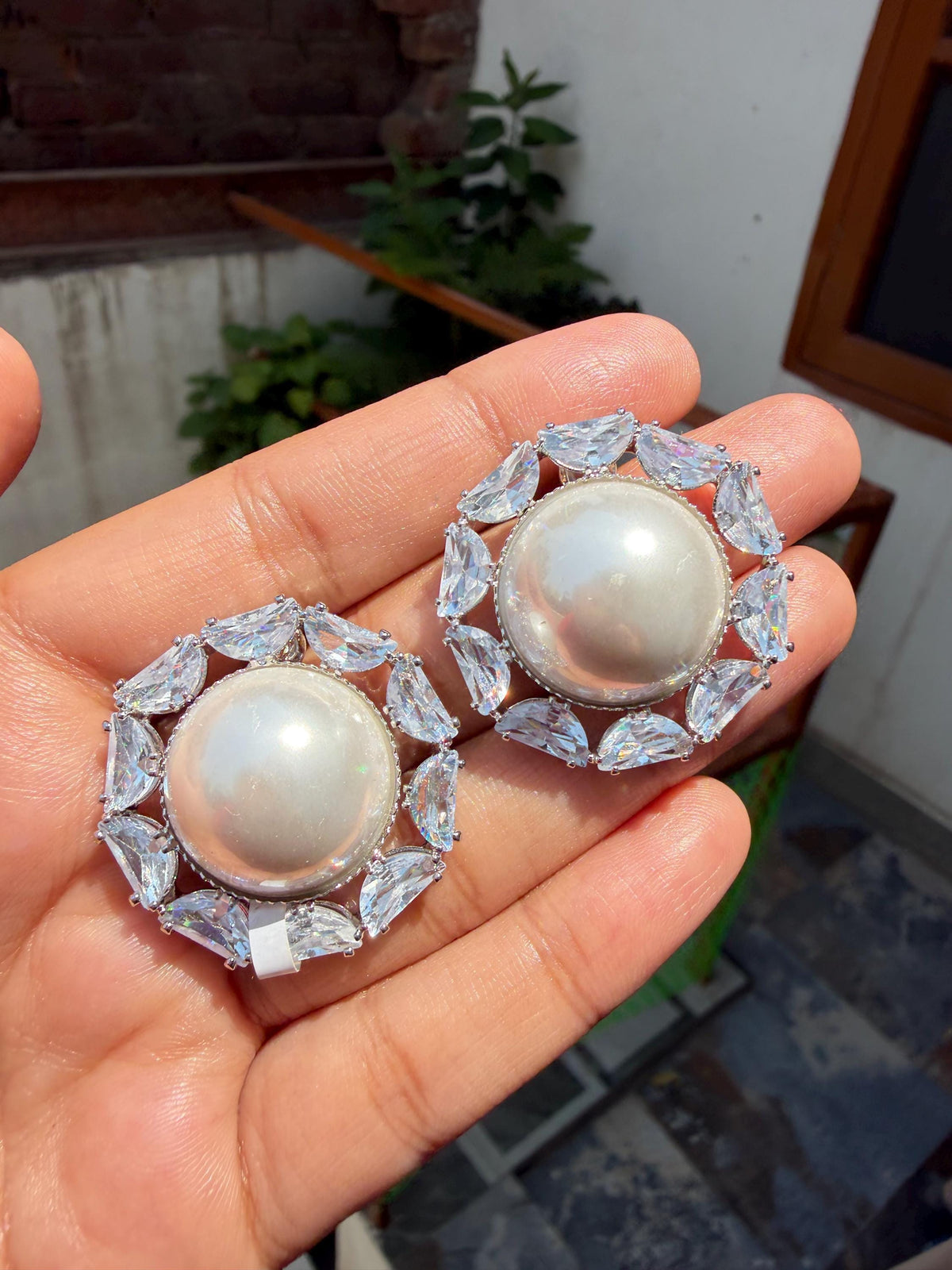 Huge Pearl Diamond Earrings Statement CZ Moissanote Large Studs Cubic Ziconia Bride Wedding Gift