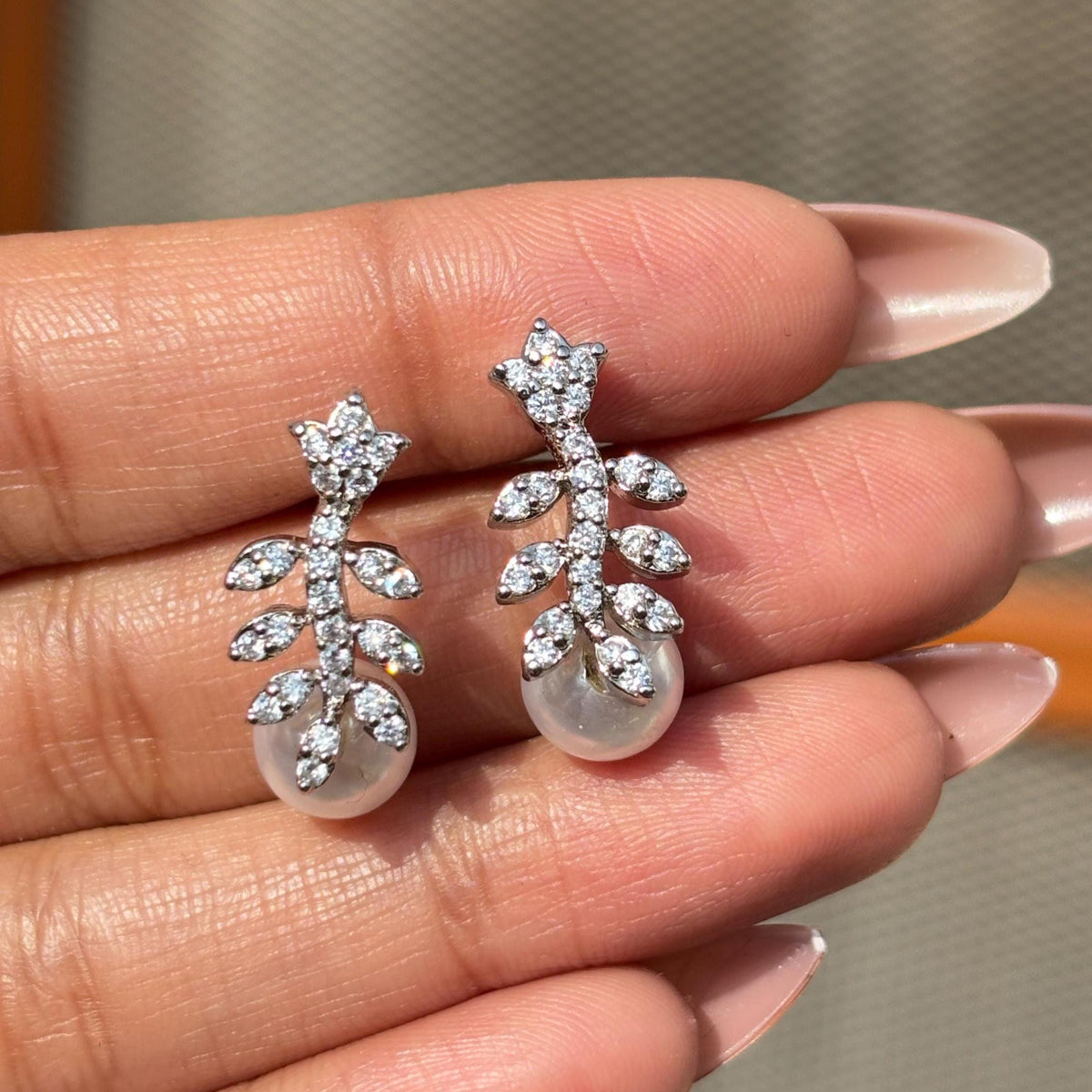 Pearl Drop Earrings Small Minimalist Moissanite Diamond CZ Fresh Pearls Everyday Jewelry Gift Her