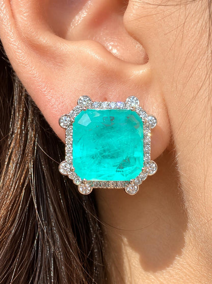 Emerald Doublet Earrings Statement Studs Moissanite Diamond Green Paraiba Tourmaline Designer Cubic Zirconia Jewelry
