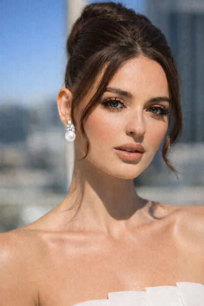 Moissanite Diamond Earrings Pearl Drop Statement Bride Wedding Cubic Zirconia Dangle Big Pearl Jewelry