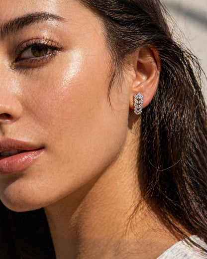 Moissanite Diamond Earrings Small Half Hoop Studs Style Leaf Moissanite Cubic Zirconia Stone Jewelry
