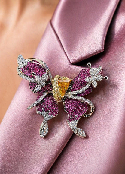 Large Ruby Brooch Butterfly Shape Moissanite Yellow Diamond Pink Sapphire Canary Stone Jewelry Designer