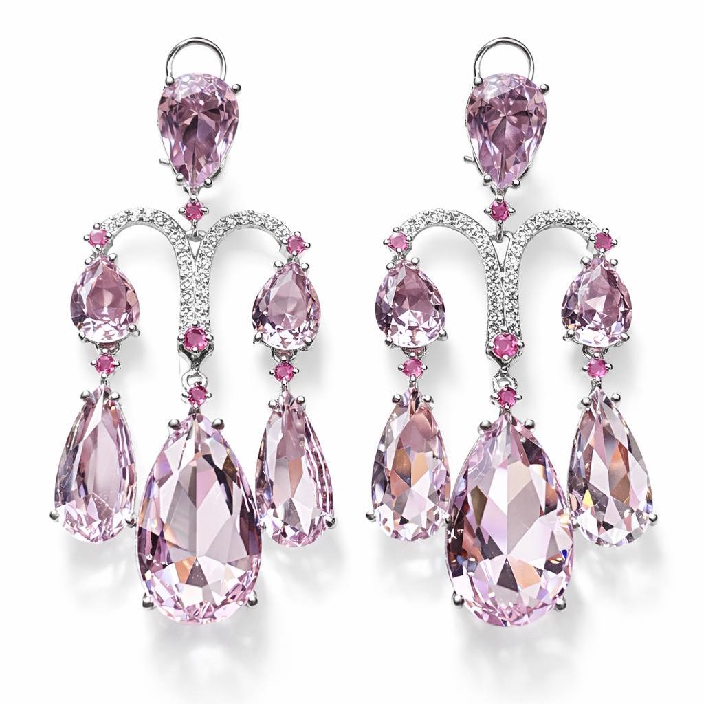 Pink Chandelier Earrings Moissanite Statement Teardrop Shape Pink Sapphire Large Dangle CZ Wedding Jewelry